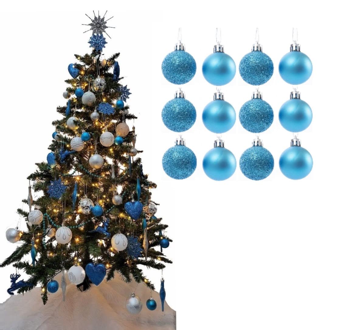 Simply Products Christmas Tree Decoration Baubles 3.8cm - Great Christmas Tree Hanging Ball Decorations, Matte & Glitter Baubles Pack of 12-3.8cm (Turquoise Matte & Glitter)
