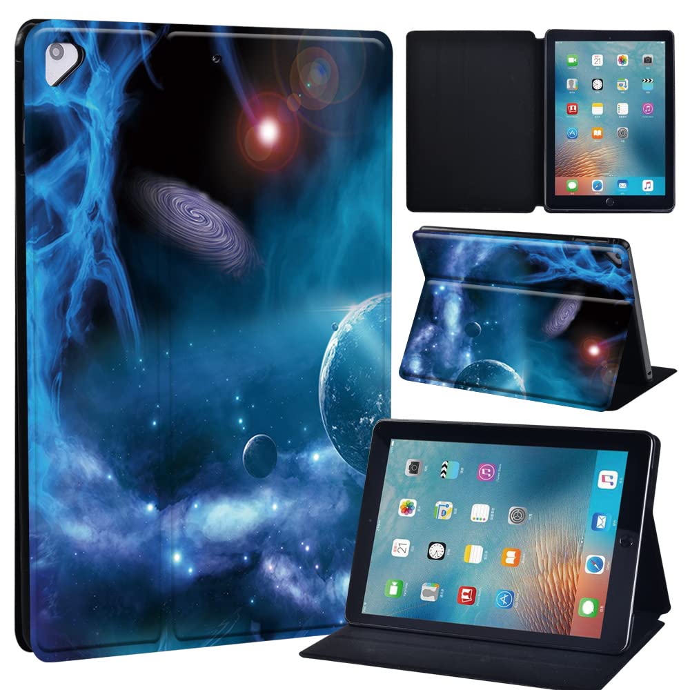 Leather slim lightweight Stand Cover Folio Case for Apple New iPad 9.7 2018 2017(6th Gen, 5th Gen)/iPad Air 2/iPad Air/iPad Pro 9.7 Tablet with Auto Wake/Sleep (blue universal space)