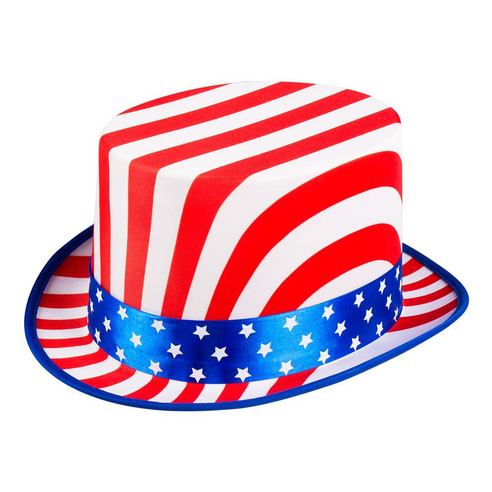 Boland USA Top Hat for Adults – American Flag Fancy Dress Accessory – Red White & Blue Stars and Stripes Costume Hat – Ideal for 4th of July, Patriotic & Party Events