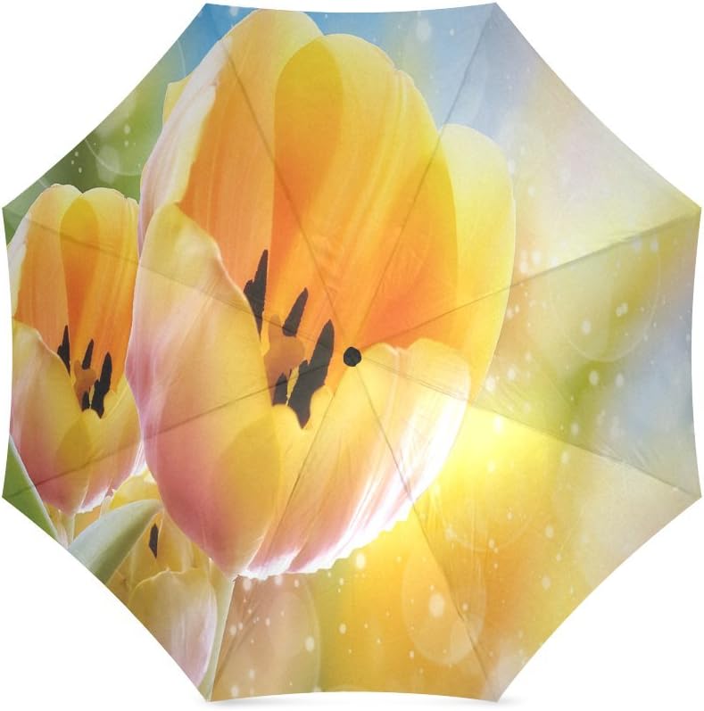 Custom Yellow Tulips Flower Anti Rain Windproof Travel Golf Sports Foldable Umbrella