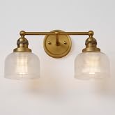 Teqinchy Bathroom Vanity Light Gold Wall Sconce with Clear Glass,2 Light | Vintage Double Arm Bathroom Light Fixtures,Antique Brass Finish, Clear Corrugated Glass,E26,Hardwire,for Bathroom Hallway