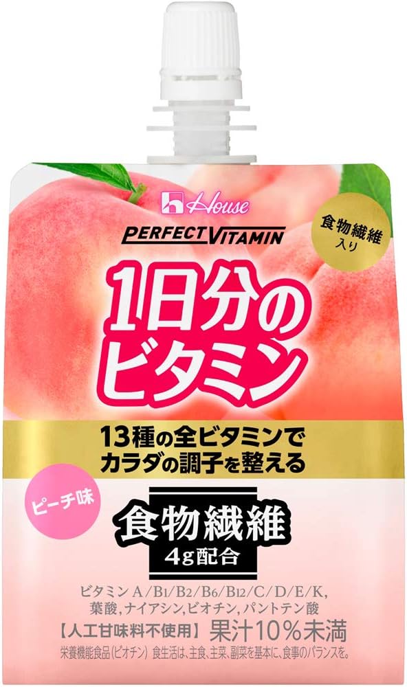 Amazon ハウスウェルネスフーズ Perfect Vitamin 1日分のビタミンゼリー 食物繊維 ピーチ味 180g 24個 Perfect Vitamin 1日分のビタミン ゼリー飲料 通販