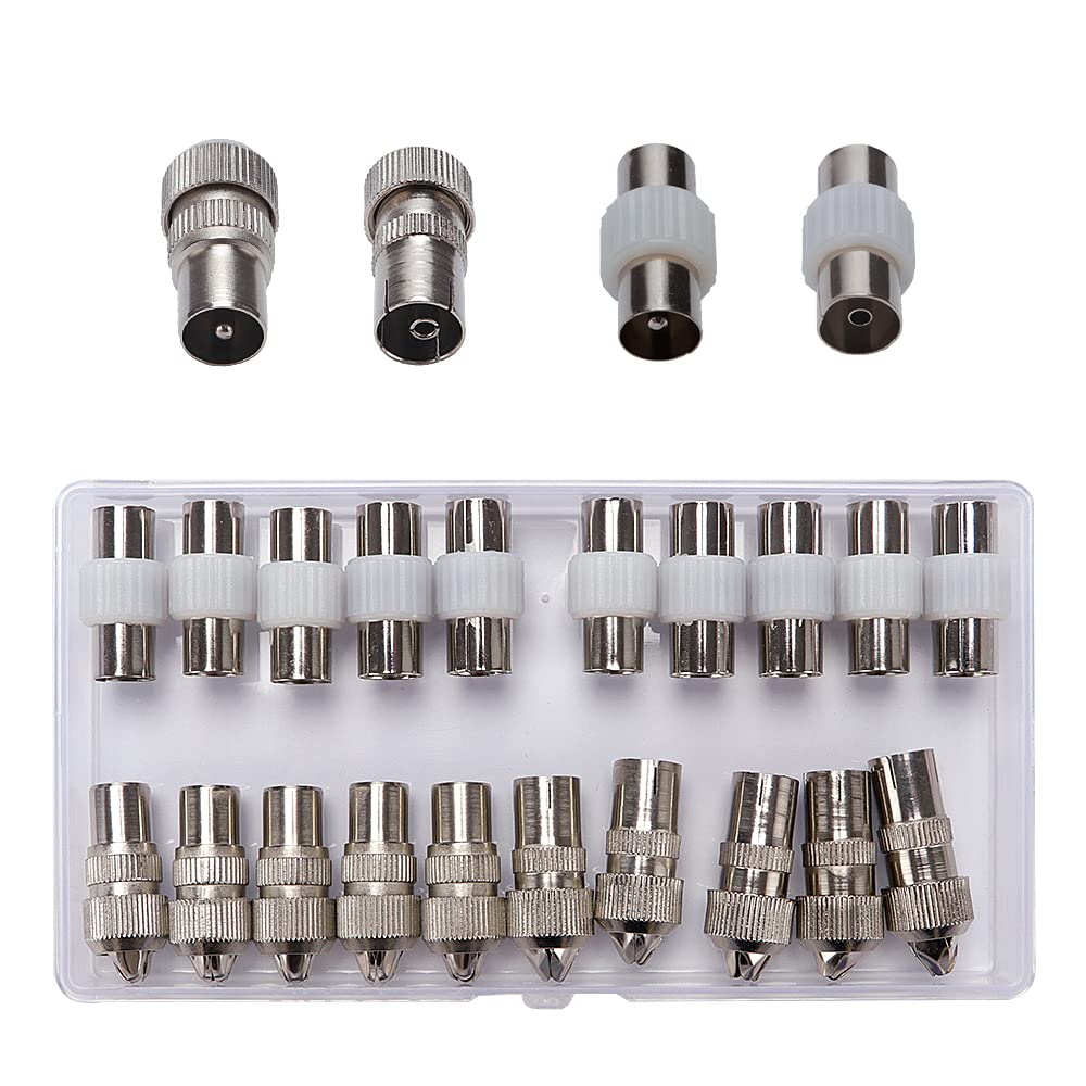 VooGenzek 5 Set Aerial Connectors - 5 × Coaxial Cable Connectors Adaptor, RF TV Aerial Connector Plug, Male/Female Coaxial Coupler, Silver
