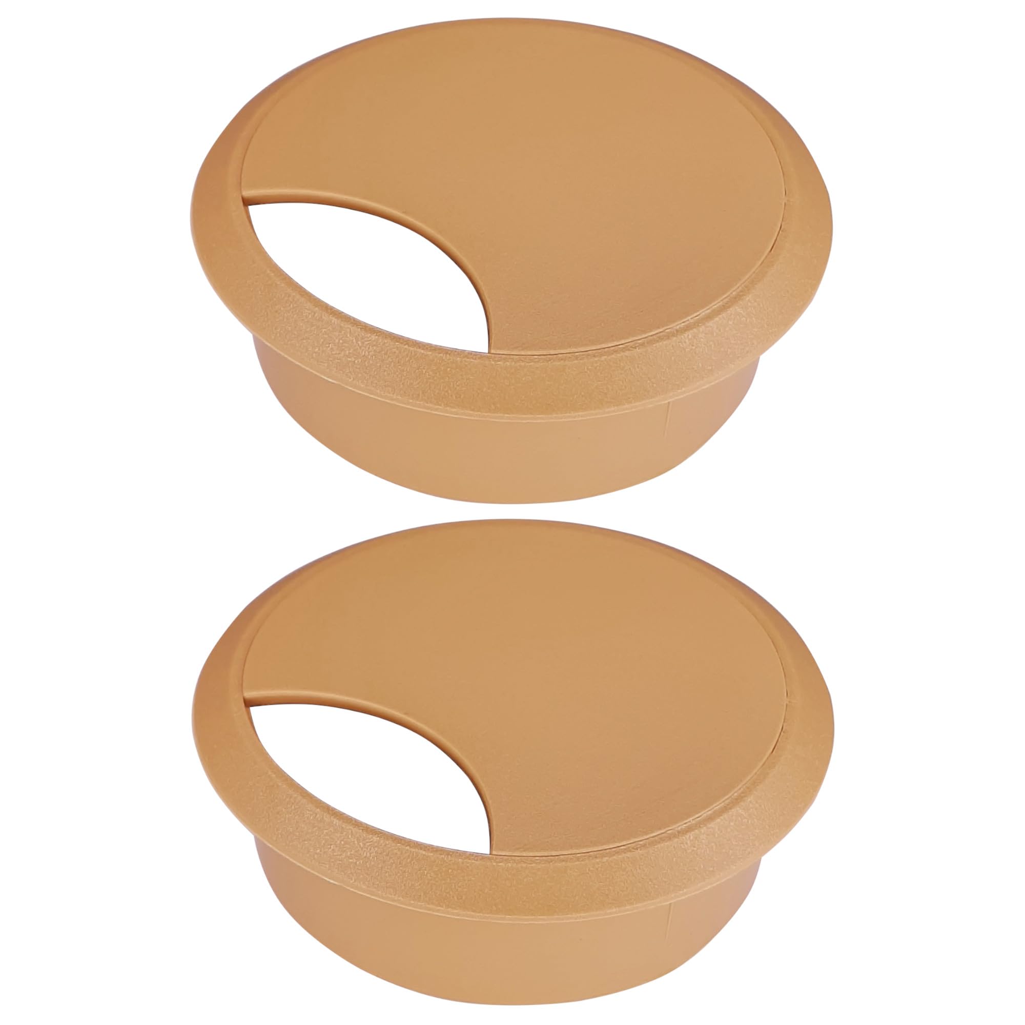 cyclingcolors 2 x Cable Grommets Plastic Round Wireless Cable Outlet Cable Box Drill 68 mm Cable Guide Push In Desk Channel Cable Pass Light Brown