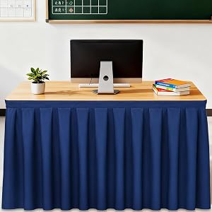 QOUBAI 6ft Navy Blue Table Skirt Cloths for Classroom Teacher Desk Navy Blue Rectangle Table Cover Skirt for Kindergarten Pre