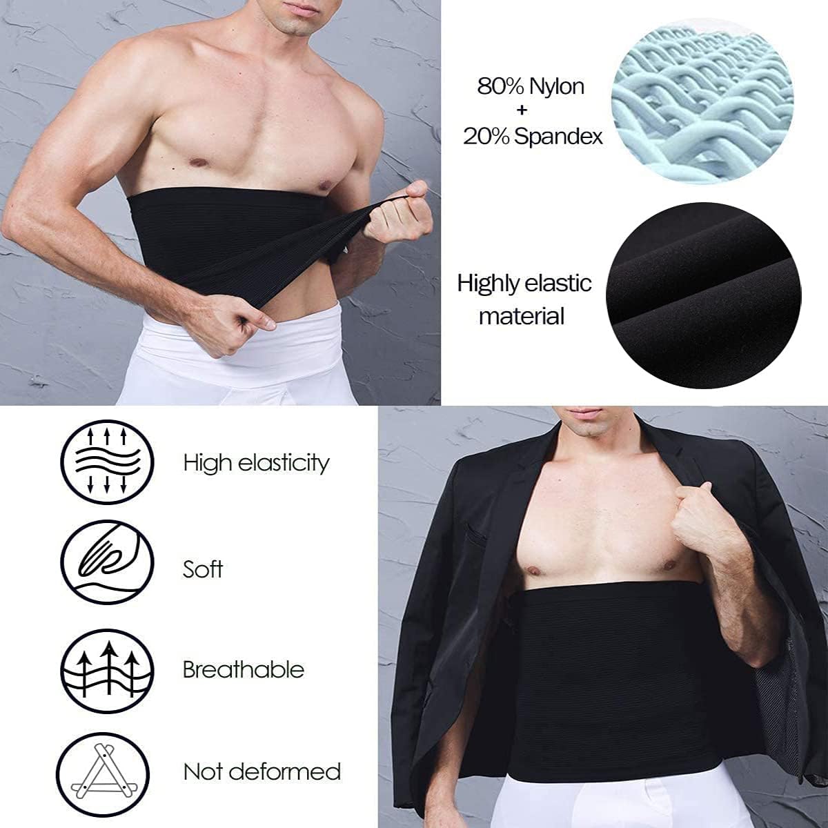 LUCKY CLOVER Waist Trimmer for Men: Stomach Trainer Sweat Workout Shaper, Neoprene-Free Slimming Sauna Belt: Clothing