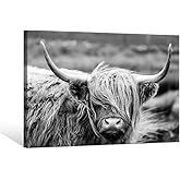 SEVEN WALL ARTS Highland Cow Photography Wildlife Portrait Picture Black and White Closeup Animal Print Scottish Highland Cattle Framed Farmhouse Artwork for Living Room Bedroom Office Decor 36
