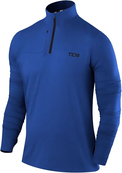 TCA Fusion Long Sleeve Top Men 1/4 Zip Running Golf Gym True Blue XXL