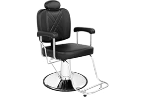 Hicomony Black Salon Chair for Hair Stylist, Reclining Barber Chair for Home Barbershop,Hair Stylist Chair with Hydraulic Pump,360° Rotation,130° Recline,Beauty Hair Braiding Chair