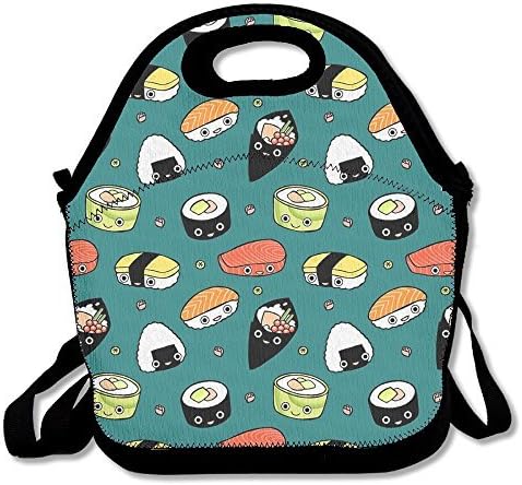 YWG Japan Sushi Kawaii Emotional Ziplock Lunch Tote Bag Portable Handbag Lunch Box Waterproof Insulated Food Container For Boys&Girls School Picnic Office Travel Outdoor