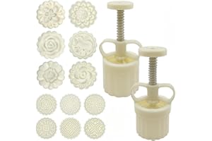 Moon Cake Mold Press with 12 pcs Round Flower mooncake Mold, Flower Press Mooncake Mold DIY Mid-Autumn Hand Pressure Mooncake