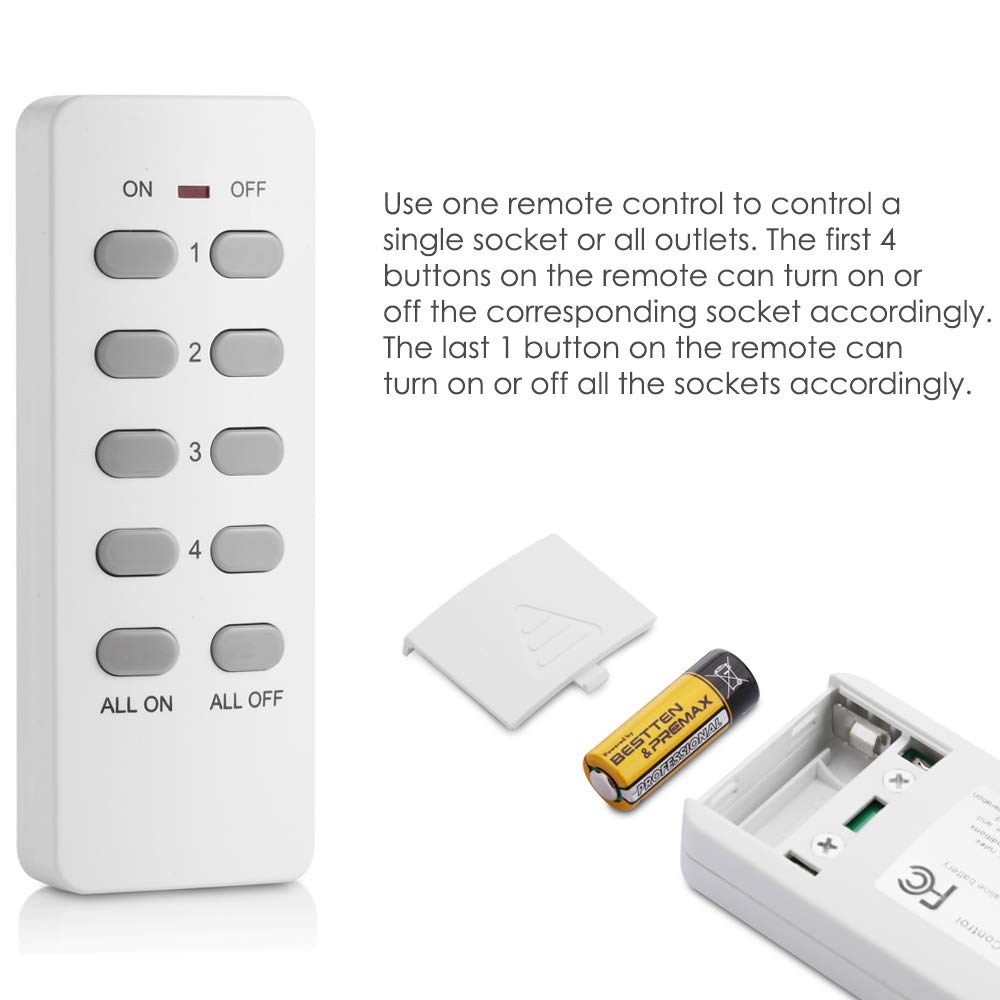 BESTTEN Wireless Remote Control Outlet Set (4 Outlets, 2 Remotes) with