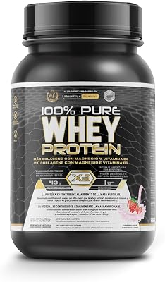 Whey Protein | Proteina Whey pura con Collagene e Magnesio | Migliora i tuoi allenamenti | Protegge e aumenta la massa muscolare | 1000g di proteina (Fragola)