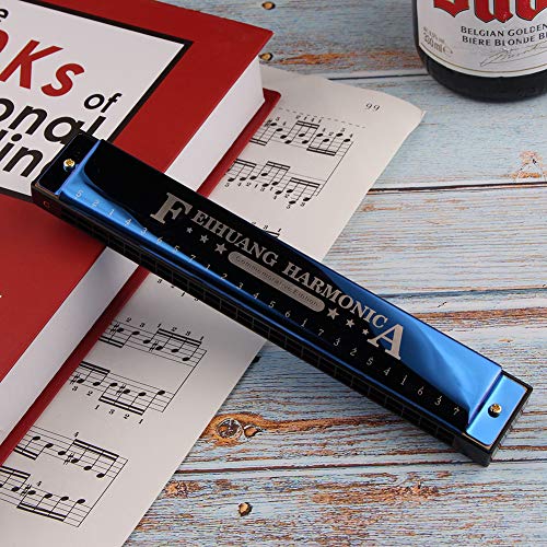 Harmonica for Beginners,C Key 24 Holes Major Diatonic Double Tremolo Harmonicas with Case for Kids (Blue)