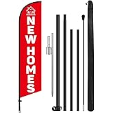 Remagr 15 ft New Homes Swooper Feather Flag Kit Include Flag, Pole and Ground Stake New Homes Windless Banner Sign for Real Estate Outdoor Business Advertising