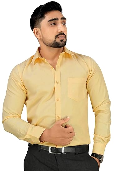 Uniform Sarees Corp Mens Corporate Workforce Formal Full Sleeves Regular Fit Shirt T-445479T_Yellow
