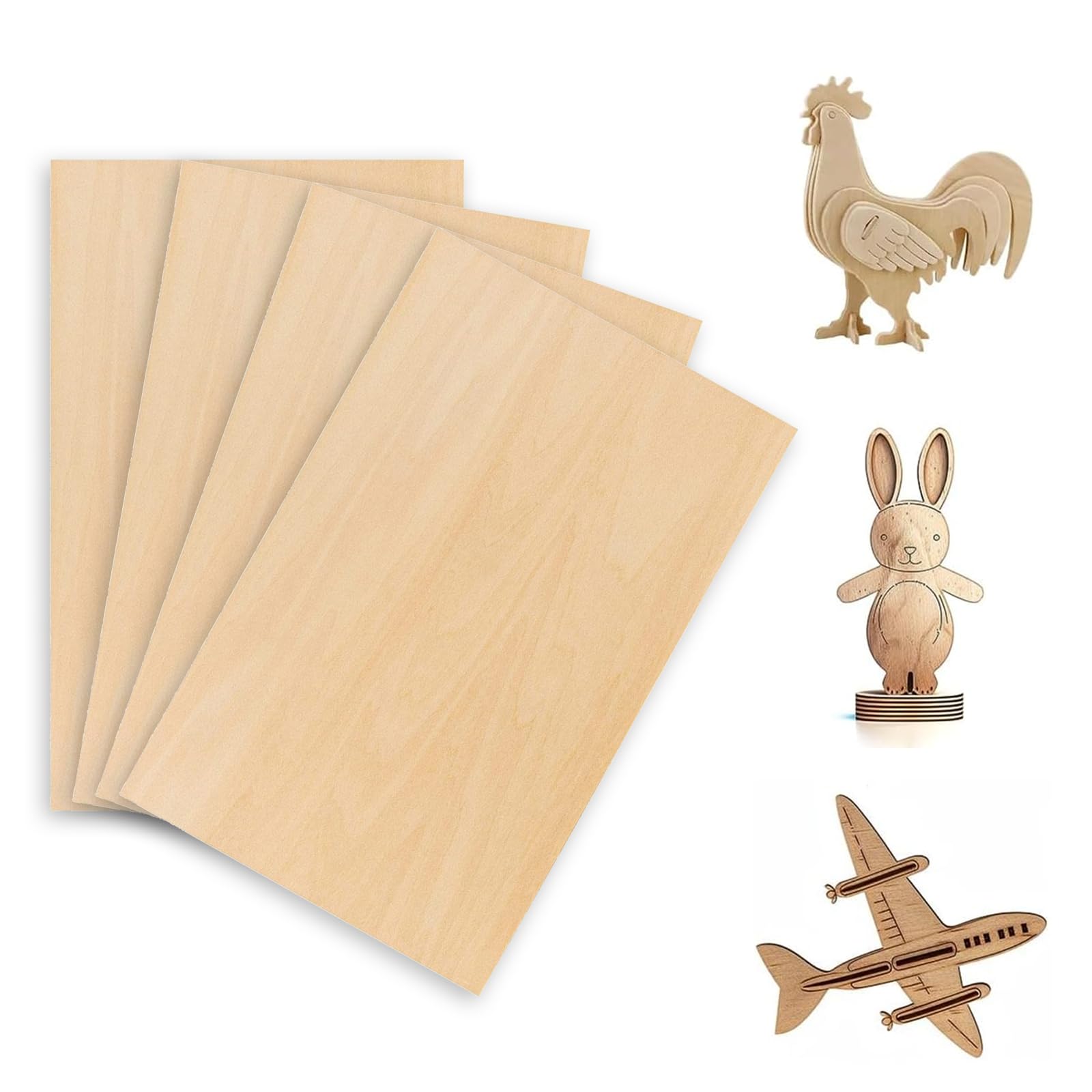 Pack of 6 2 mm A4 Plywood Panels, Wooden Panels for Crafts, Thin Wood Cuts, Plywood Panels Poplar A4, 2 mm Plywood Linden Sheet, for Model Making, Laser Projects, Art, Craft, Paintings