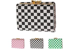 AACKS Checkered Coin Purse for Women Checkered Wallet for Teen Girls Aesthetic Wallet for Kids Teens Women Checkered Card Holder Small Wallet Black and White