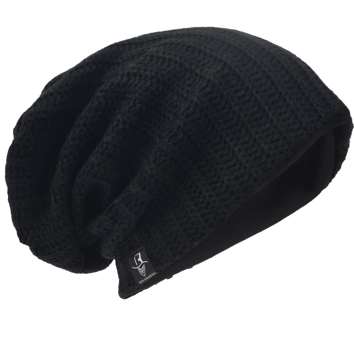 Men Oversize Beanie Slouch Skull Knit Large Baggy Cap Ski Hat B08 (Ribbed-Black)