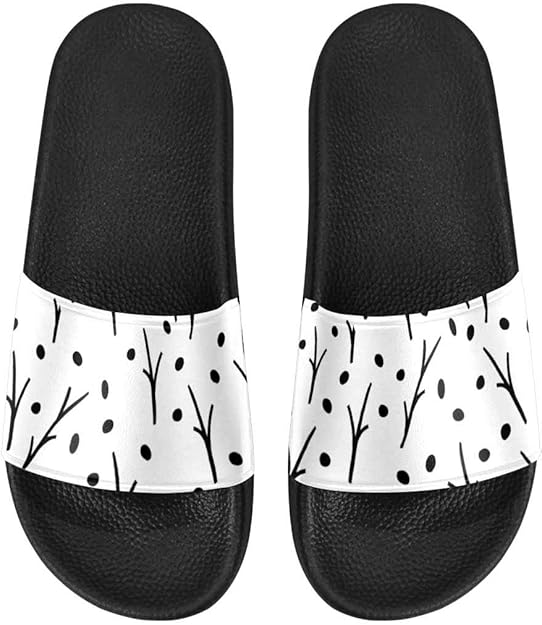 Amazon.com | InterestPrint Indoor Stylish Sandals Slides for Women Cute Black Pattern | Slides