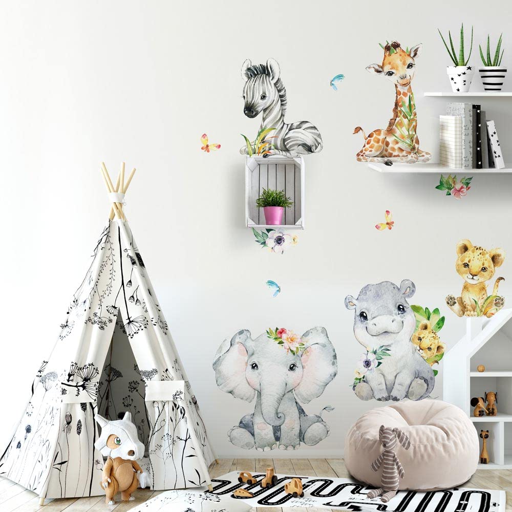 kina - R00678 Baby Wall Stickers Ecological and Hypoallergenic Soft Fabric Effect Repositionable Savannah Zoo Jungle Wall Decoration Newborn Nursery Nursery