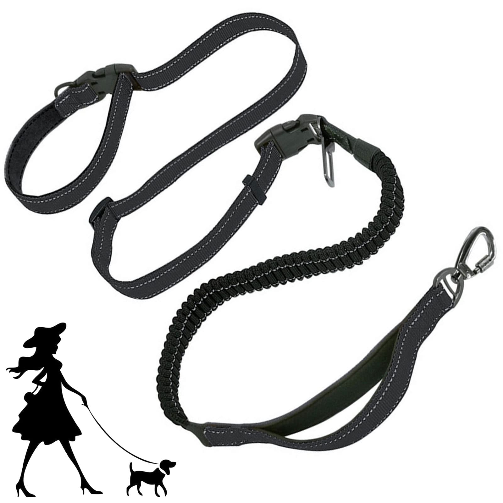 YankMooM 6-in-1 Hands Free Dog Leash with Reflective Reflective line for Running Hiking Walking Training Driving,Adjustable Dog Lead Suitable for Large Dogs (5-8 ft） Black