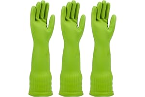 Rubber dishwashing gloves 3 Pairs for kitchen,Cleaning washing dish gloves long for household reuseable durable.