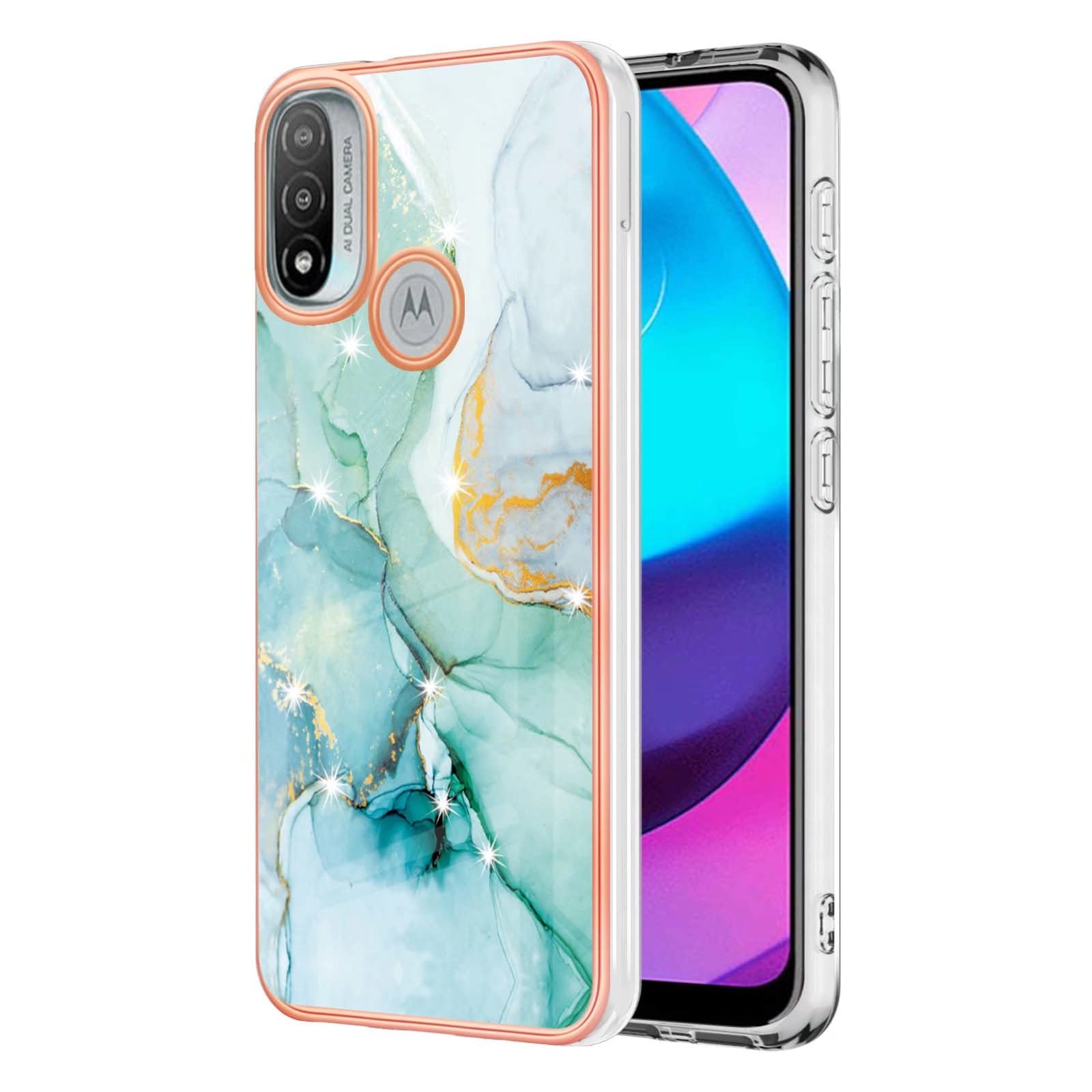 Motorola Moto E40 Case - Glitter Marble Design, Thin Slim Soft TPU Silicone Shockproof Bumper Protective Rubber Phone Cover for Moto E40/E30/E20 - Green — image 1