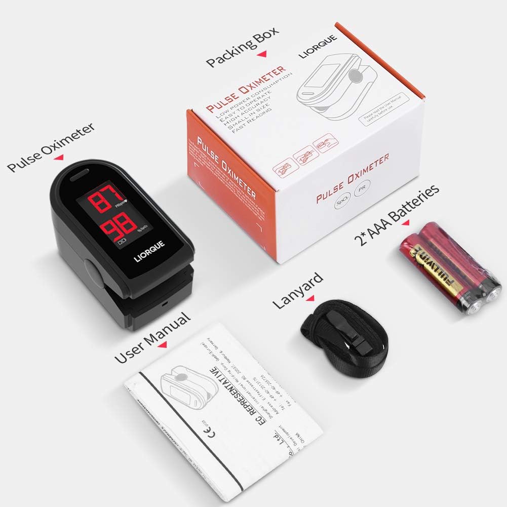 LIORQUE Pulse Oximeter Fingertip, Blood Oxygen Saturation Monitor for Pulse Rate, Heart Rate Monitor and SpO2 Level Meter, Batteries and Lanyard Included: Health & Personal Care