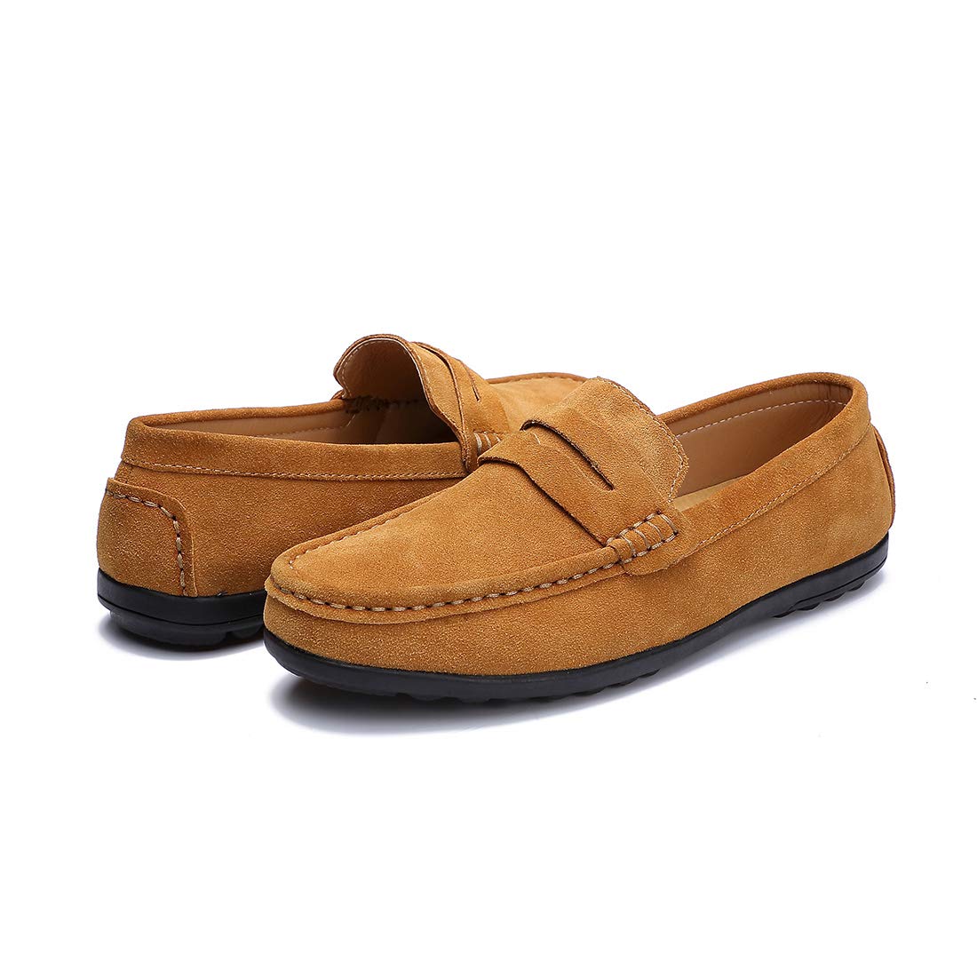 Ruiatoo Men\'s Penny Loafers Slip On Driving Boat Shoes Moccasins Footwear Suede Leather Flat Dress Shoes Brown 39