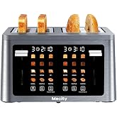 Mecity 4 Slice Touchscreen Toaster, 6 Bread Modes &amp; 6 Browning Levels, Dual Touch Control Wide Slot Stainless Steel Electric Toaster with Memory, Defrost, 3-Min Auto Shutoff for White, Bagels, Waffles