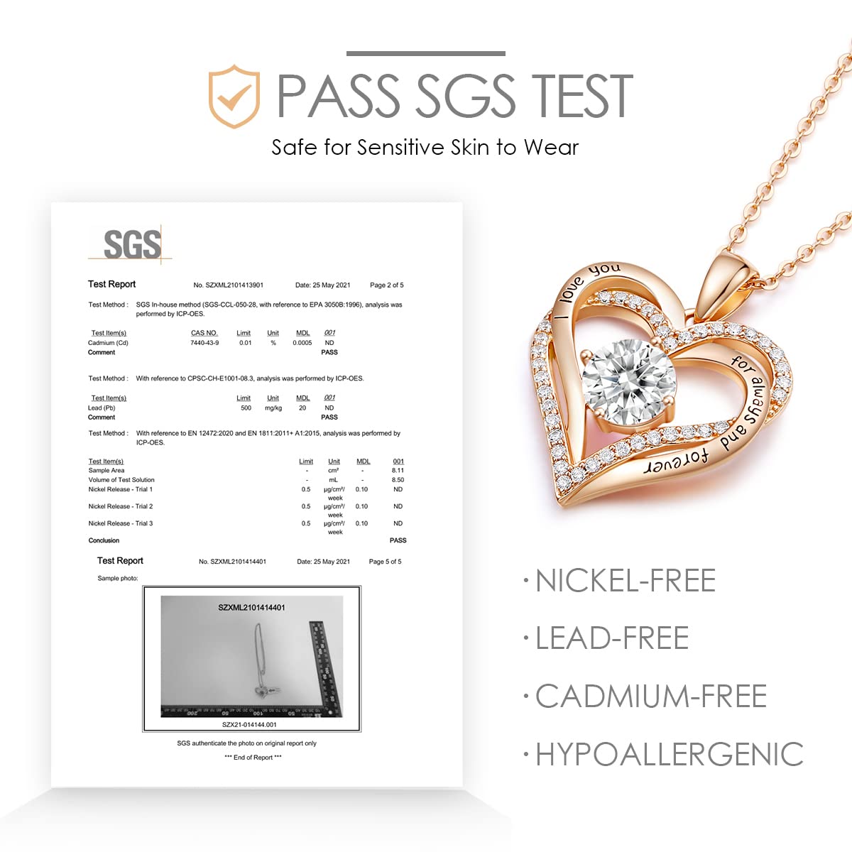 CDE Necklaces for Women Birthstone Pendant, Sterling Silver Love Heart Rose Gold Jewellery Gifts for Mum Her Wife Girlfriend Anniversary Birthday Mothers Day (925 Sterling Silver, Rose Gold-04-Apr)