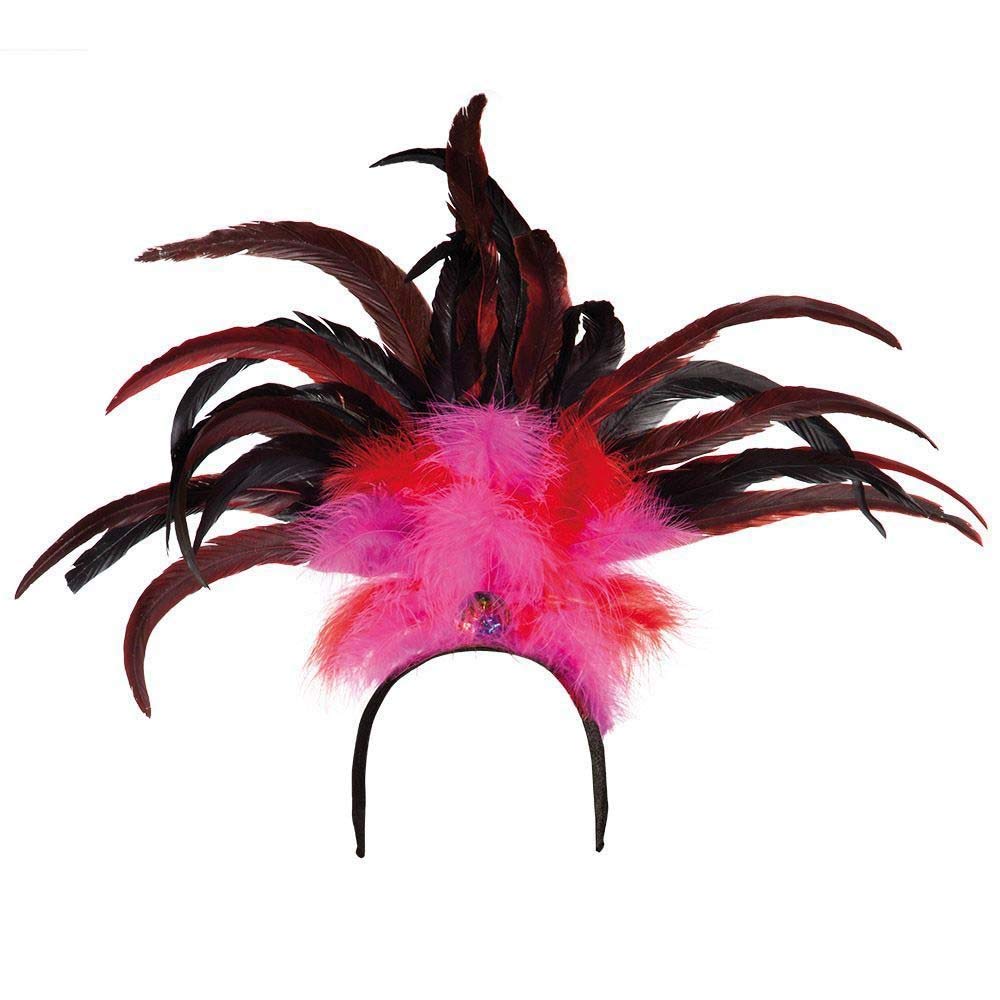 Boland Rio Feather Headband – Pink and Red Feather Headdress with Jewel Detail – Carnival, Samba, Festival and Brazilian Themed Fancy Dress Costume Accessory for Adults