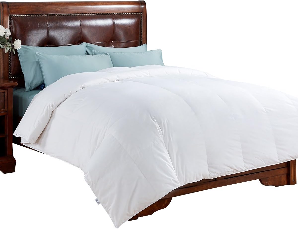 PEACE NEST All Season White Down Comforter/Duvet Insert 100% Cotton Cover, Full/Queen, White