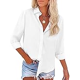 IPMQ Womens Button Down Shirts Cotton Wrinkle Free Long Sleeve Tops Solid Stretch Dress Shirts Casual Work Office Blouses