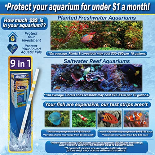9 in 1 Aquarium Test Strips for Fresh & Saltwater Aquariums, Test for