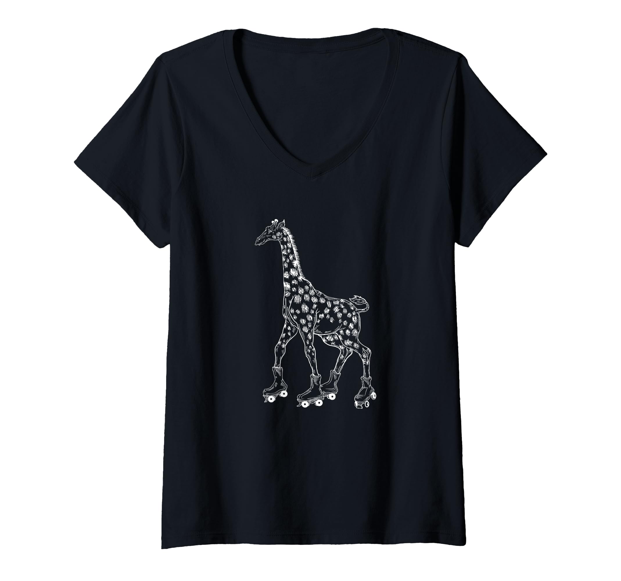 Womens Giraffe Skating Roller Skates Derby Skater Funny Animal V-Neck T-Shirt