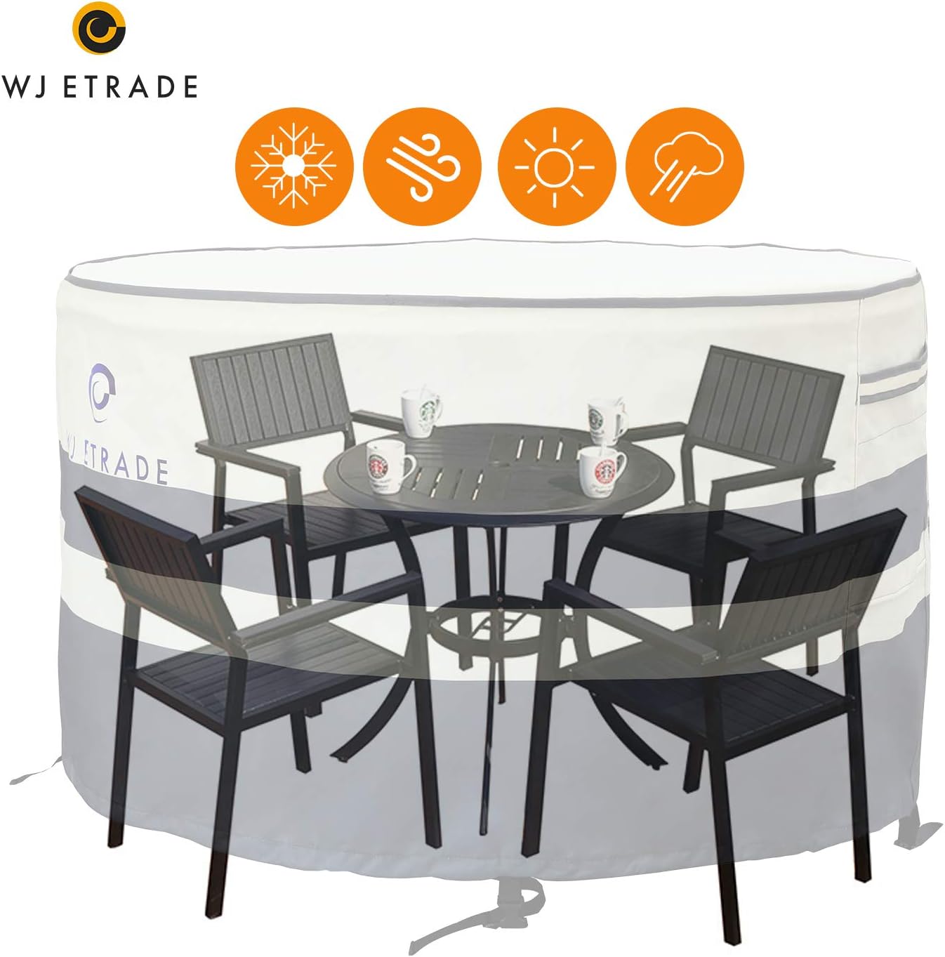 WJ eTrade Patio Furniture Set Cover Round 96" Diax32 H Waterproof UV Resistant Cover Fits 5-7 Piece Large-Medium Dining Set, Beige+Grey : Garden & Outdoor
