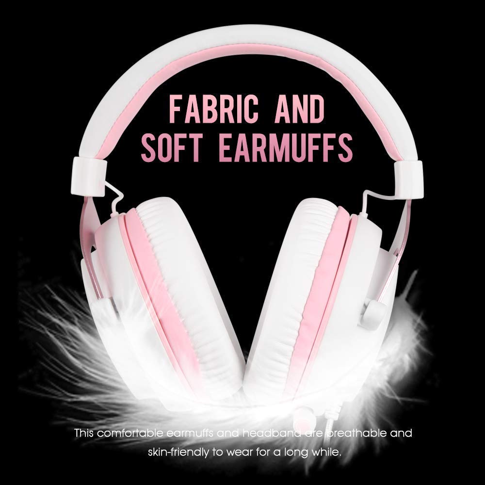 SADES MPOWER Stereo Gaming Headset for PS4, PC, Mobile, Noise Cancelling Over Ear Headphones with Retractable and Flexible Mic & Soft Memory Earmuffs for Laptop Nintendo Switch Games-Angel Edition