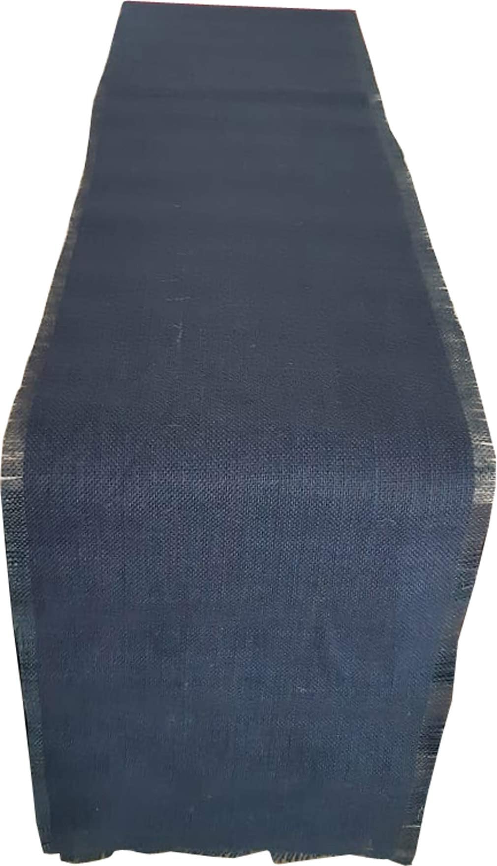 KVR 100% Jute Burlap Fabric Plain Natural Ethnic Assorted eco-Friendly Wedding Kitchen Decorative Home Dinning Table Runner with Fringe (80 x 12 Inch, Navy - F)