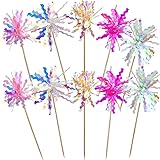 JOGILBOY 10 Pcs Happy Birthday Cake Toppers Foil Firework Cupcake Toppers Sparkle Tinsel Drink Stirrers Flowers Cake Decorati