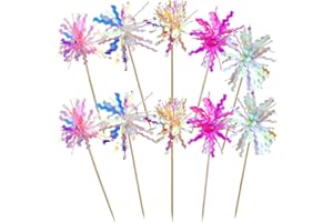 JOGILBOY 10 Pcs Happy Birthday Cake Toppers Foil Firework Cupcake Toppers Sparkle Tinsel Drink Stirrers Flowers Cake Decoration Cocktail Food Fruit Toothpick for Cake Decoration Party Supplies