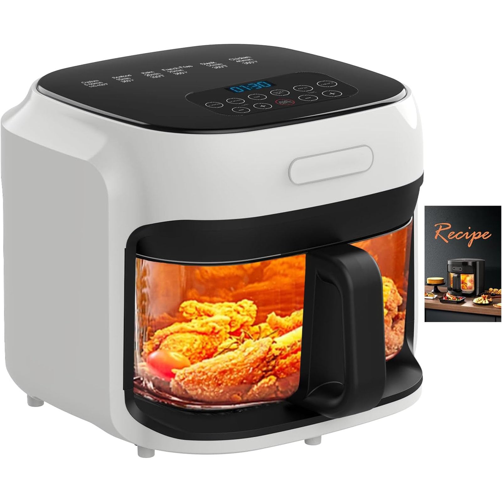 Photo 1 of 7.4QT Air Fryer with Glass Bowl, Visible Window Lid, Digital Control, 360° Rapid Air Circulation, for Healthy Oil-Free Cooking & Baking, Dishwasher Safe, Nonstick, Easy Clean (White)