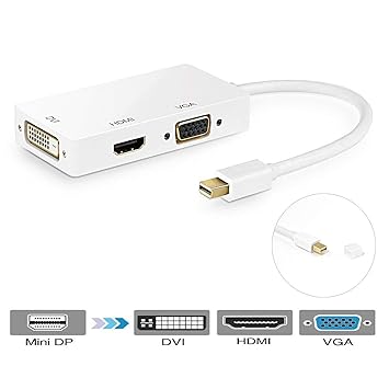 Ozvavzk Mini Displayport Adapter Converter, 3 in 1Thunderbolt Port DP zu VGA HDMI DVI Konverter Kabel - Weiß