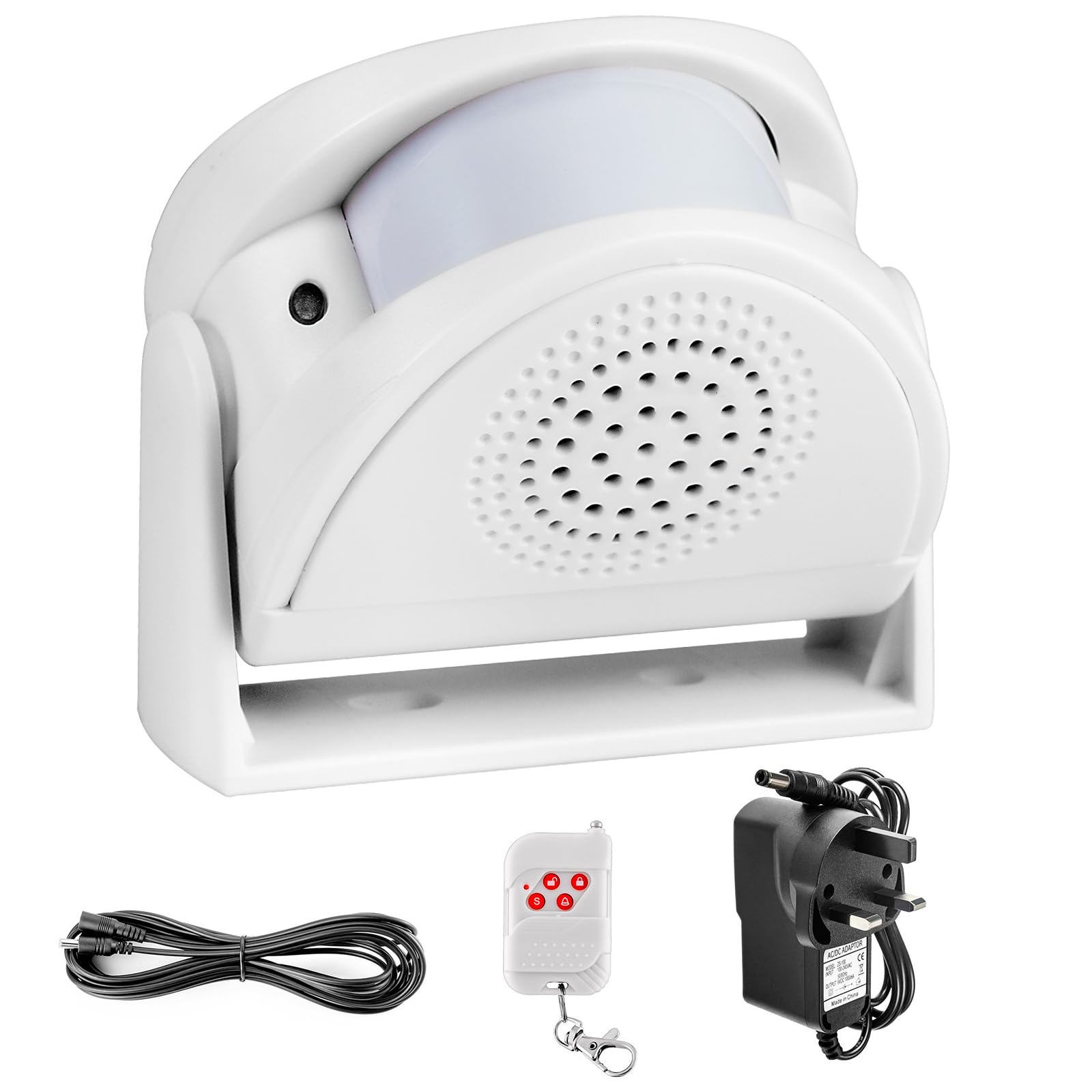 Motion Sensor Alarm with Siren Indoor, Remote Control Wireless Infrared DIY PIR Motion Detector Burglar Alarm System, 90dB alert and flashing red light, for Home/Shed/Garage/Van/Shop/Burglar Alarm