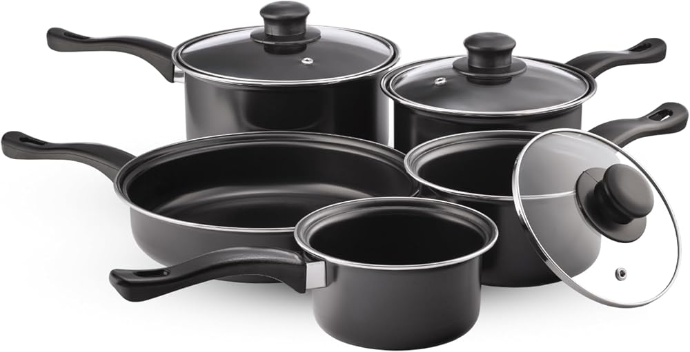 Pendeford Value Plus Cookware Set Non-Stick Carbon Steel Pans Lids