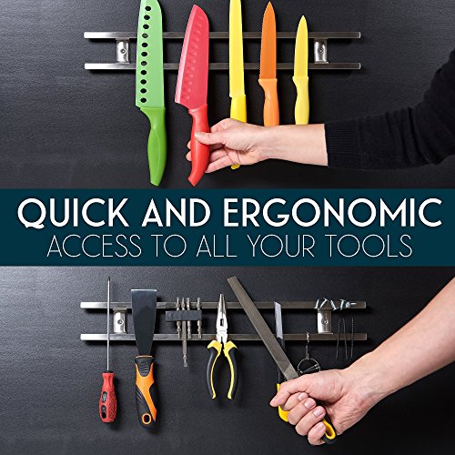 18 inch Magnetic Knife Holder From Any Kitchen Stuff - Stainless Steel Magnet Tool Bar With 6 Removable Hooks, Wall Mount Home Organizer Rack Strip for Metal Utensil Set - Includes Screws and Hardware - Thumbnail 6