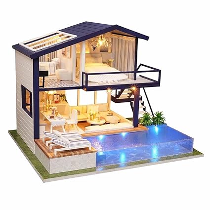 Amazon Com Diy Wooden Miniature Dollhouse Furniture Kit With Led