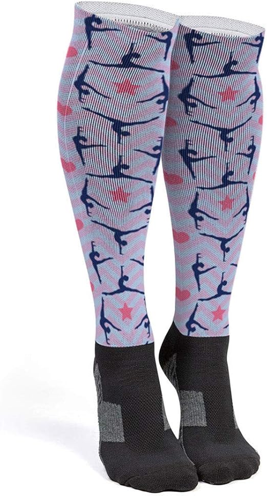 Gymnastics Printed KneeHigh Socks Gymnast Chevron Pattern Large