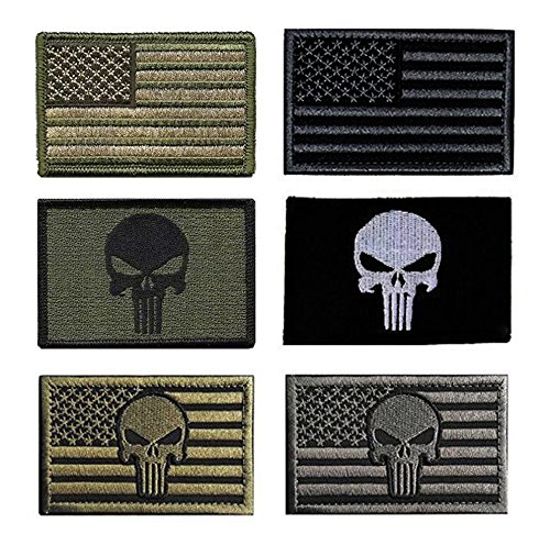 Tactical Punisher Morale Patches, Antrix 6 Pack US American Flag Punisher Tags USA Fully Embroidered Military Insignia Badge Patches